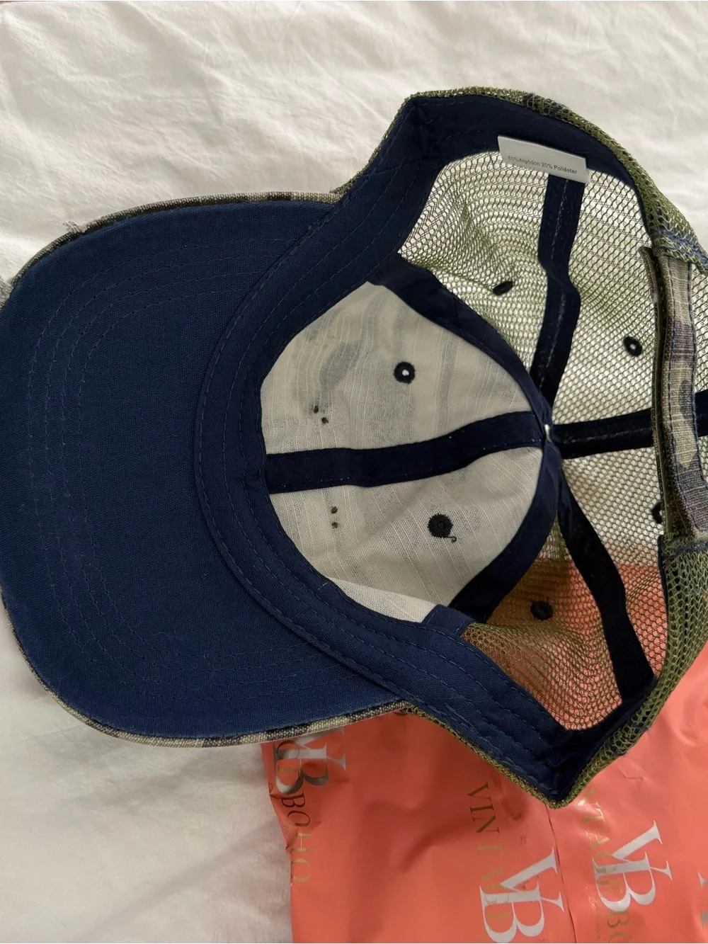 Distressed Camo Baseball Cap with Authentic LV Logo Patch